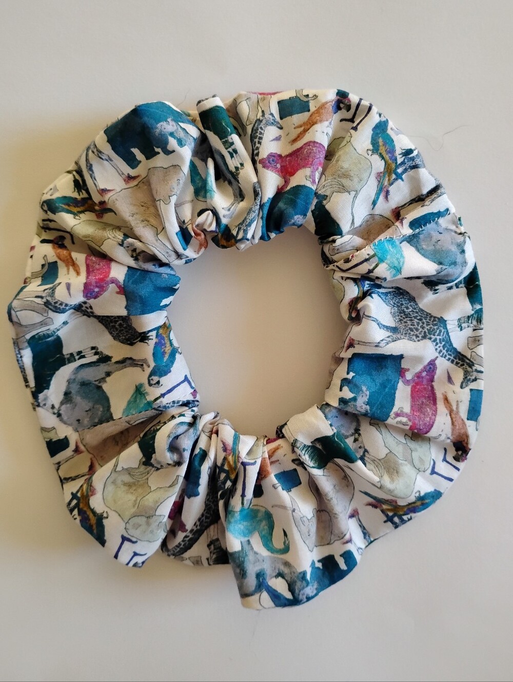 Liberty of London Art Fabric Scrunchie Queue The Zoo Colorful Elephant Giraffe
